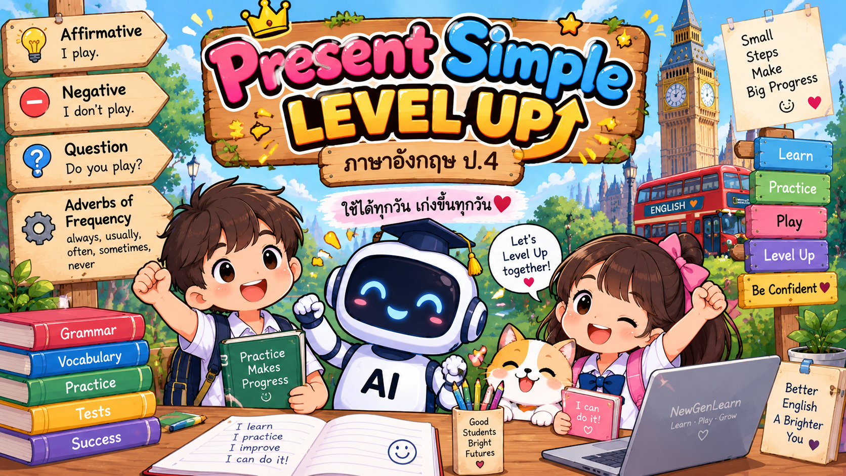 ตัวอย่าง Mini App Present simple level up