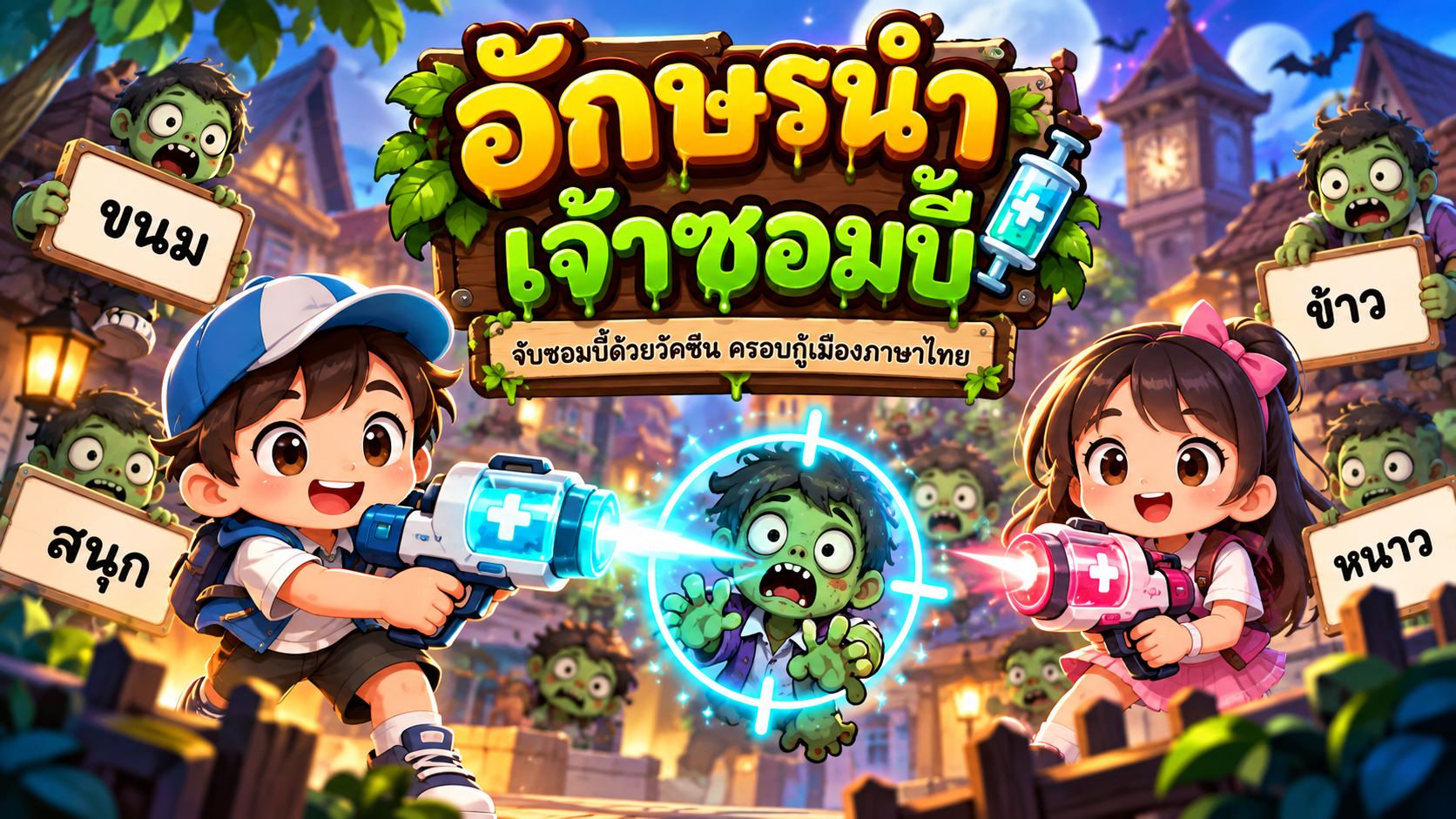 ตัวอย่าง Mini App ภาษาไทย อักษรนำ ในตีม ล่าซอมบี้