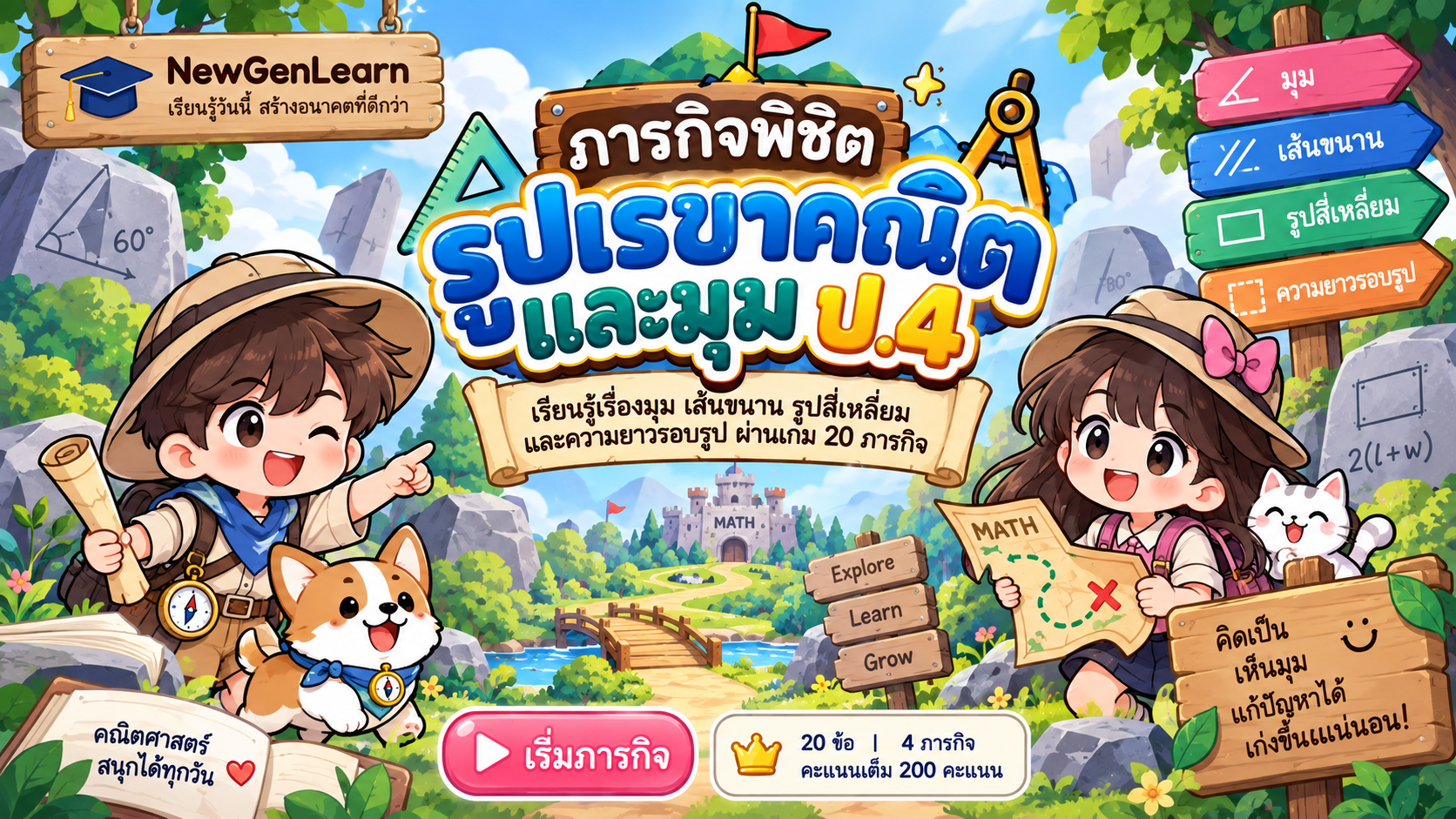 ตัวอย่าง Mini App รูปเลขาคณิตและมุม ป4