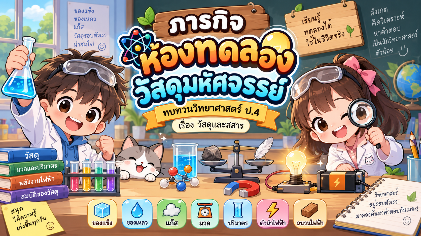 ตัวอย่าง Mini App ห้องทดลองวัสดุมหัศจรรย์