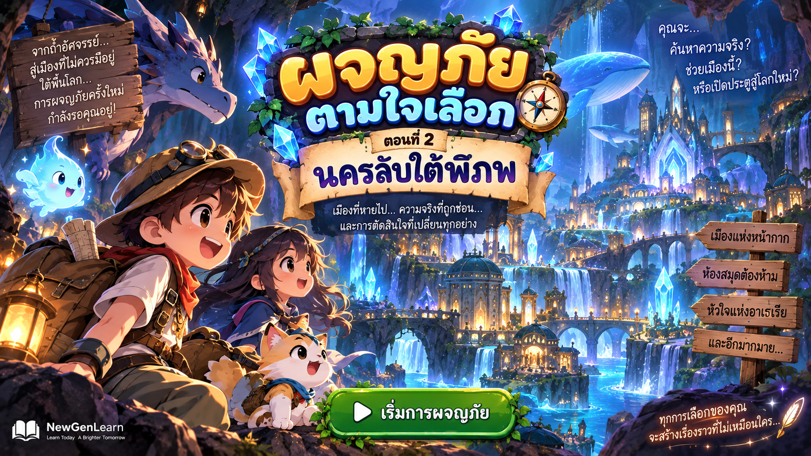 ตัวอย่าง Mini App พจญภัยตามใจเลือก ตอน นครลับใต้พิภพ