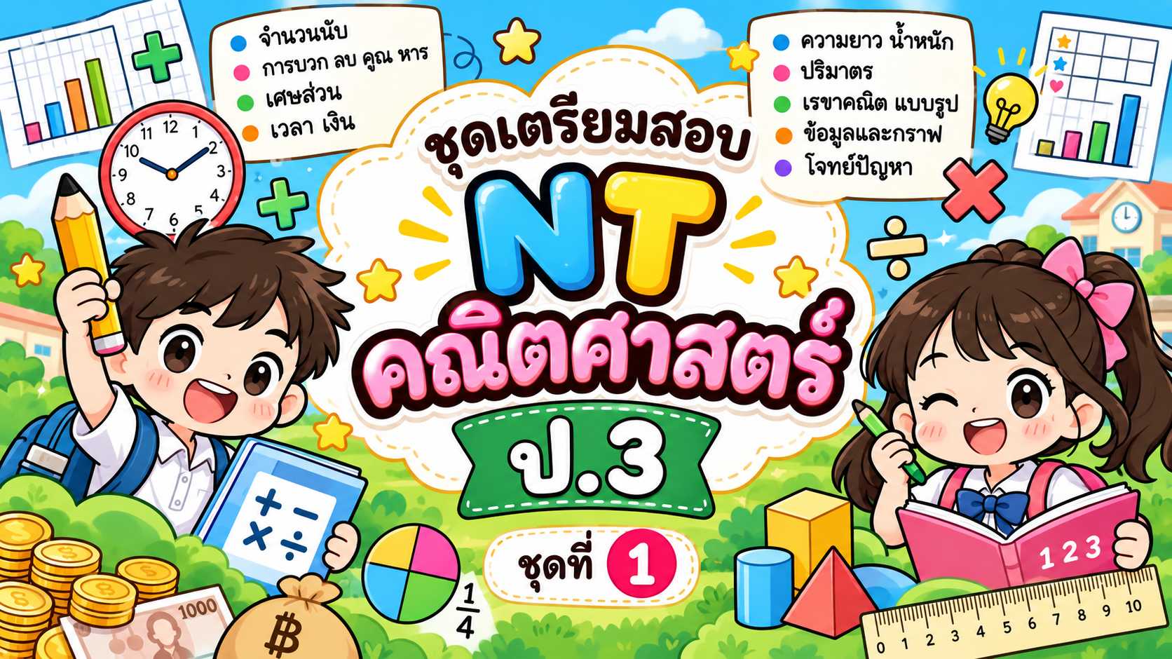 ตัวอย่าง Mini App เตรียมสอบ NT คณิตศาสตร์ ป3