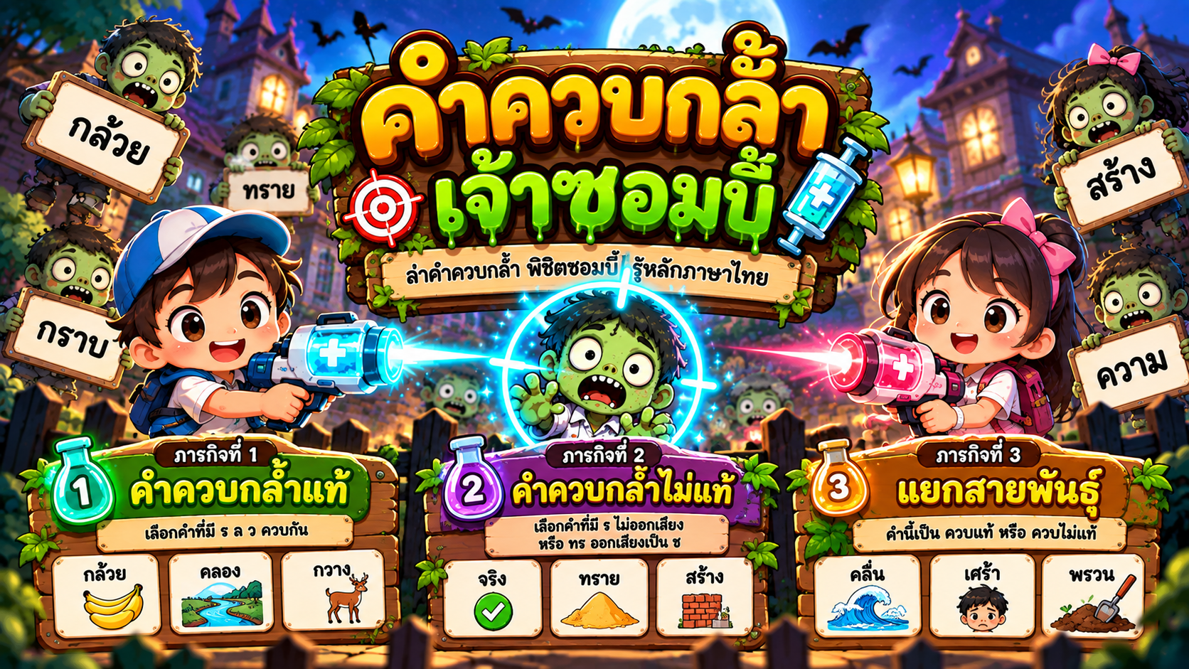 ตัวอย่าง Mini App คำควบกล้ำ ควบแท้ ควบไม่แท้