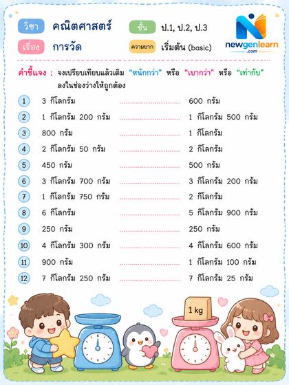ตัวอย่างใบงาน การวัดและการเปรียบเทียบน้ำหนัก 2