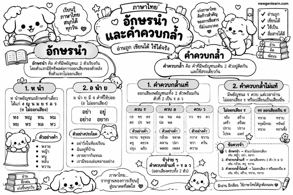 ตัวอย่างใบงาน Mindmap อักษรนำและคำควบกล้ำ