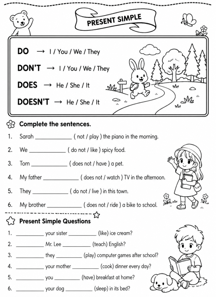 ตัวอย่างใบงาน Do don't does doesn't