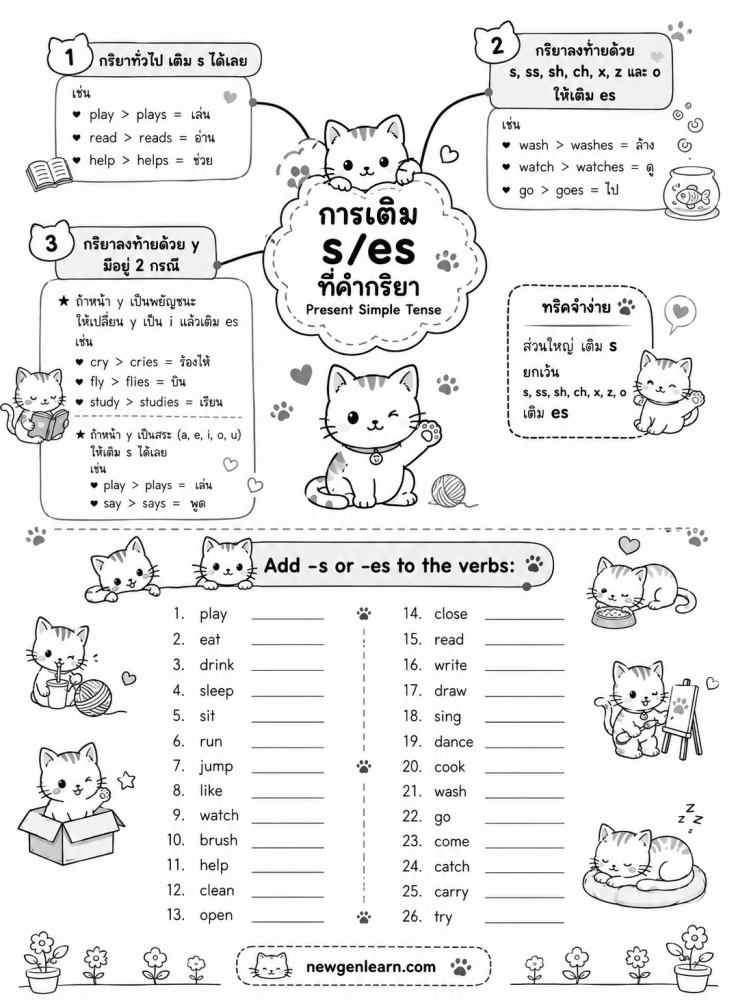 ตัวอย่างใบงาน การเติม s,es