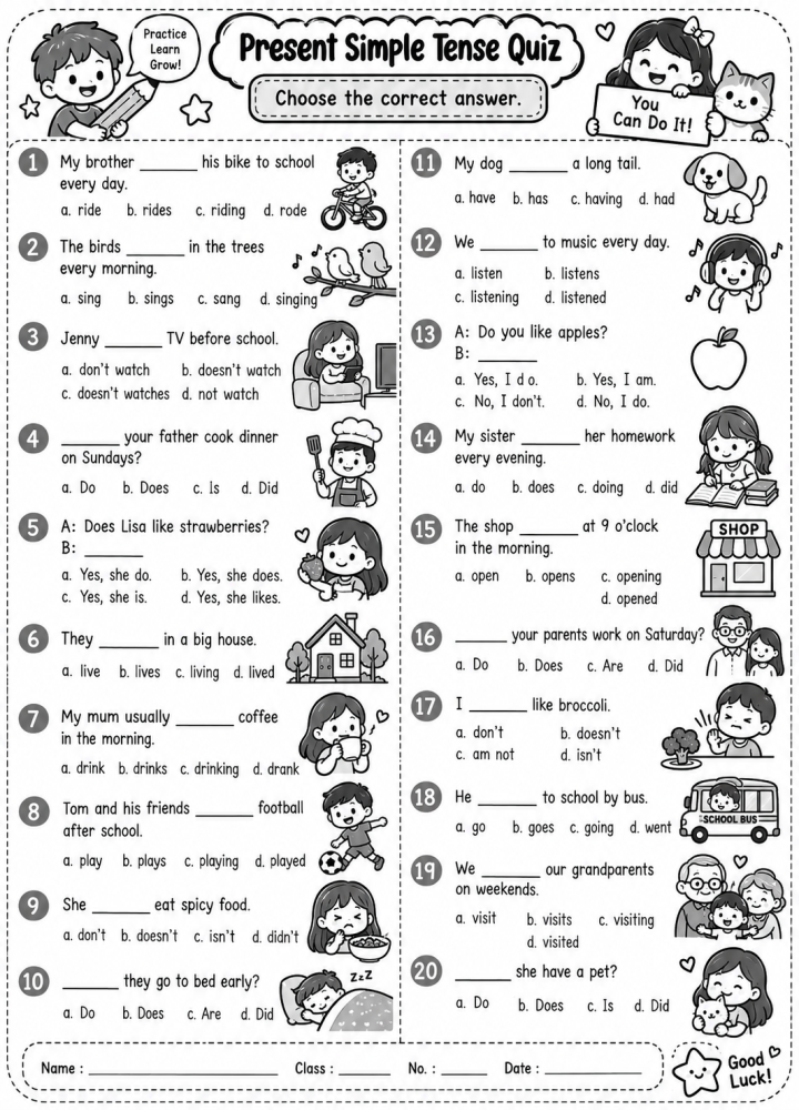 ตัวอย่างใบงาน Present simple tense ชุด 1