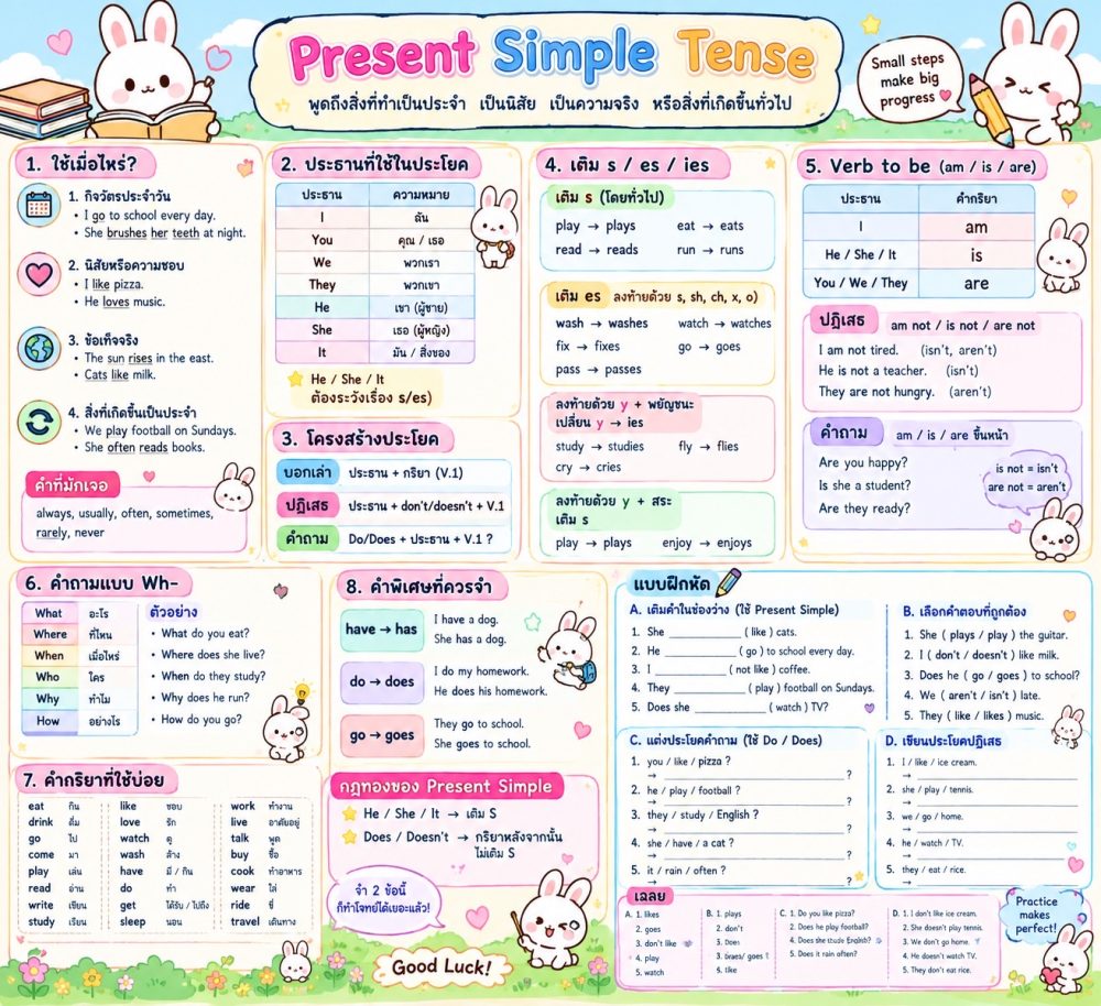ตัวอย่างใบงาน Present simple tent